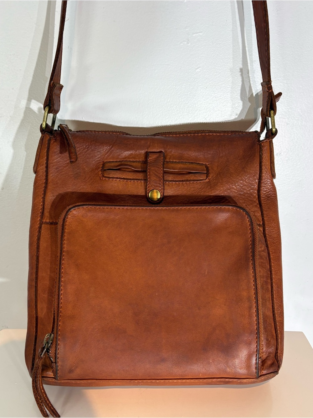 Marta Ponti Cognac Leather Crossbody Shoulder Bag
